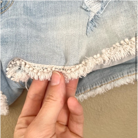 American Eagle Outfitters Pom Fringe Shortie Shorts Blue Size 8 - Picture 4 of 7